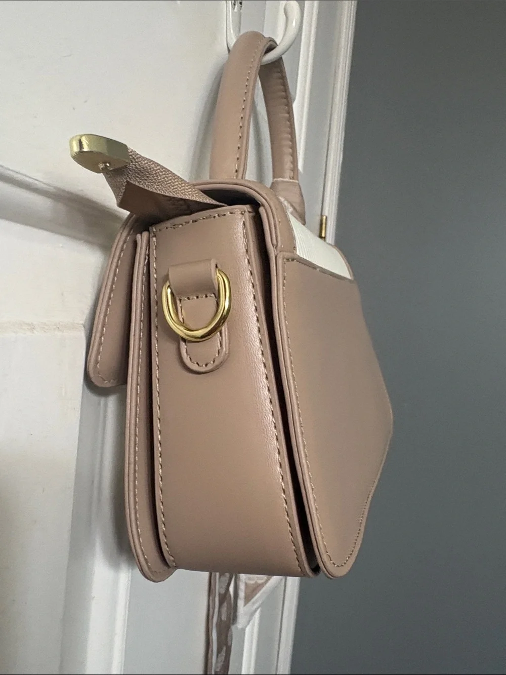 Cream & Taupe Structured Top-Handle Satchel by FELLAKE & BAGS